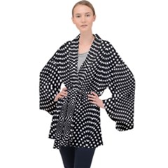 Black And White Geometric Kinetic Pattern Long Sleeve Velvet Kimono  by dflcprintsclothing