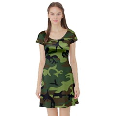 Forest Camo Pattern, Army Themed Design, Soldier Short Sleeve Skater Dress by Casemiro