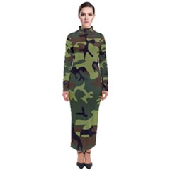 Forest Camo Pattern, Army Themed Design, Soldier Turtleneck Maxi Dress by Casemiro