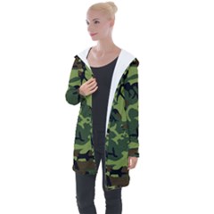 Forest Camo Pattern, Army Themed Design, Soldier Longline Hooded Cardigan by Casemiro