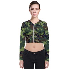 Forest Camo Pattern, Army Themed Design, Soldier Long Sleeve Zip Up Bomber Jacket by Casemiro