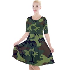 Forest Camo Pattern, Army Themed Design, Soldier Quarter Sleeve A-line Dress by Casemiro