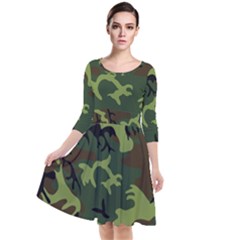 Forest Camo Pattern, Army Themed Design, Soldier Quarter Sleeve Waist Band Dress by Casemiro