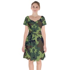 Forest Camo Pattern, Army Themed Design, Soldier Short Sleeve Bardot Dress by Casemiro