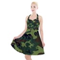 Forest camo pattern, army themed design, soldier Halter Party Swing Dress  View1