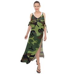 Forest Camo Pattern, Army Themed Design, Soldier Maxi Chiffon Cover Up Dress by Casemiro