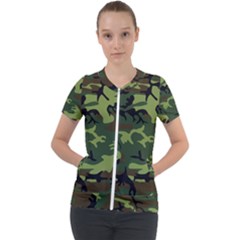 Forest Camo Pattern, Army Themed Design, Soldier Short Sleeve Zip Up Jacket by Casemiro