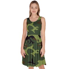 Forest Camo Pattern, Army Themed Design, Soldier Knee Length Skater Dress With Pockets by Casemiro