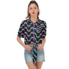 Geo Rainbow Stroke Tie Front Shirt  by tmsartbazaar