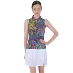 Abstract Marbling Women s Sleeveless Polo Tee by kaleidomarblingart