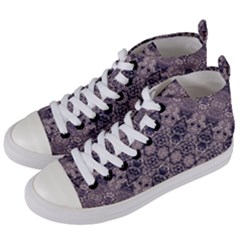 Violet Textured Mosaic Ornate Print Women s Mid-top Canvas Sneakers by dflcprintsclothing