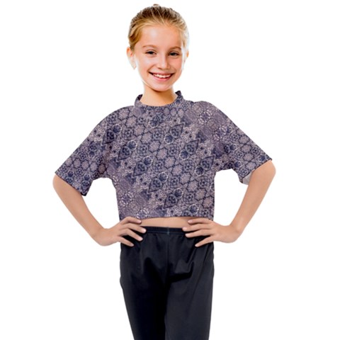 Violet Textured Mosaic Ornate Print Kids Mock Neck Tee by dflcprintsclothing