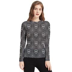 Skull And Spider Web On Dark Background Women s Long Sleeve Rash Guard by FloraaplusDesign