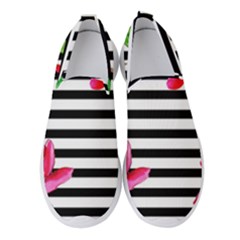 Black And White Stripes Women s Slip On Sneakers by designsbymallika