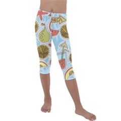 Tropical Pattern Kids  Lightweight Velour Capri Leggings  by GretaBerlin