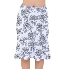 Line Art Black And White Rose Short Mermaid Skirt by MintanArt