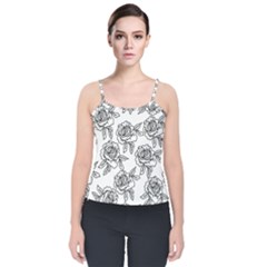 Line Art Black And White Rose Velvet Spaghetti Strap Top by MintanArt