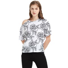 Line Art Black And White Rose One Shoulder Cut Out Tee by MintanArt