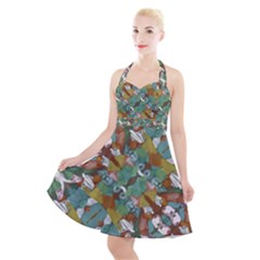 Multicolored Collage Print Pattern Mosaic Halter Party Swing Dress  by dflcprintsclothing