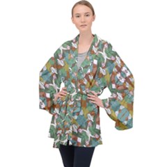 Multicolored Collage Print Pattern Mosaic Long Sleeve Velvet Kimono  by dflcprintsclothing