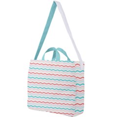 Aqua Coral Waves Square Shoulder Tote Bag by CuteKingdom