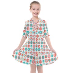 Aqua Coral Circles Kids  All Frills Chiffon Dress by CuteKingdom