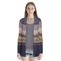 Coastal Sunset Scene At Montevideo City, Uruguay Drape Collar Cardigan by dflcprintsclothing