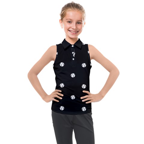 Black And White Baseball Motif Pattern Kids  Sleeveless Polo Tee by dflcprintsclothing