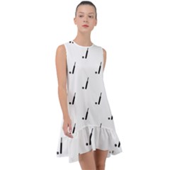 Black And White Cricket Sport Motif Print Pattern Frill Swing Dress by dflcprintsclothing