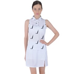 Black And White Cricket Sport Motif Print Pattern Women s Sleeveless Polo Tee by dflcprintsclothing