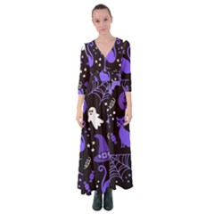 Halloween Party Seamless Repeat Pattern  Button Up Maxi Dress by KentuckyClothing