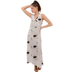 Halloween Mummies Seamless Repeat Pattern V-neck Chiffon Maxi Dress by KentuckyClothing