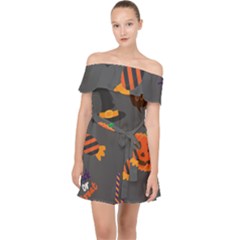 Halloween Themed Seamless Repeat Pattern Off Shoulder Chiffon Dress by KentuckyClothing