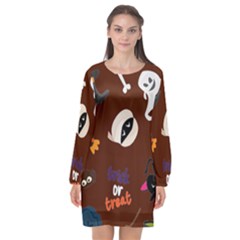 Halloween Seamless Repeat Pattern Long Sleeve Chiffon Shift Dress  by KentuckyClothing