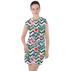 Zigzag Flowers Pattern Drawstring Hooded Dress by goljakoff