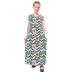 Zigzag Flowers Pattern Kids  Short Sleeve Maxi Dress by goljakoff