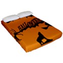 Happy Halloween Scary Funny Spooky Logo Witch On Broom Broomstick Spider Wolf Bat Black 8888 Black A Fitted Sheet (Queen Size) View2