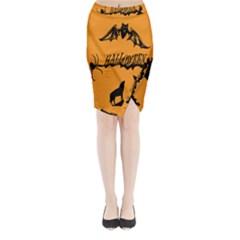 Happy Halloween Scary Funny Spooky Logo Witch On Broom Broomstick Spider Wolf Bat Black 8888 Black A Midi Wrap Pencil Skirt by HalloweenParty