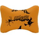 Happy Halloween Scary Funny Spooky Logo Witch On Broom Broomstick Spider Wolf Bat Black 8888 Black A Seat Head Rest Cushion View1