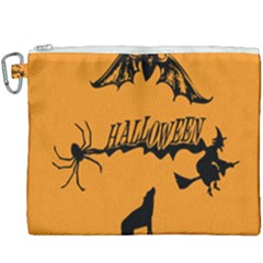 Happy Halloween Scary Funny Spooky Logo Witch On Broom Broomstick Spider Wolf Bat Black 8888 Black A Canvas Cosmetic Bag (xxxl) by HalloweenParty