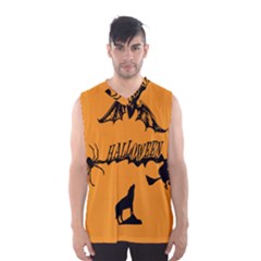 Happy Halloween Scary Funny Spooky Logo Witch On Broom Broomstick Spider Wolf Bat Black 8888 Black A Men s Basketball Tank Top by HalloweenParty