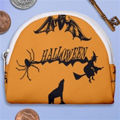 Happy Halloween Scary Funny Spooky Logo Witch On Broom Broomstick Spider Wolf Bat Black 8888 Black A Horseshoe Style Canvas Pouch by HalloweenParty