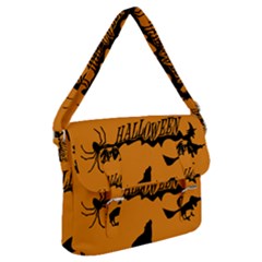 Happy Halloween Scary Funny Spooky Logo Witch On Broom Broomstick Spider Wolf Bat Black 8888 Black A Buckle Messenger Bag by HalloweenParty