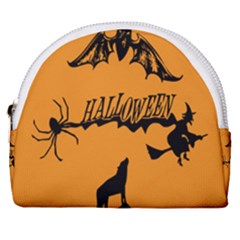 Happy Halloween Scary Funny Spooky Logo Witch On Broom Broomstick Spider Wolf Bat Black 8888 Black A Horseshoe Style Canvas Pouch by HalloweenParty