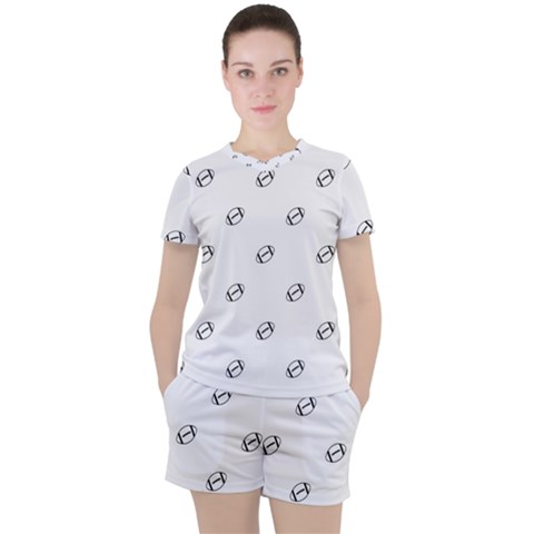 American Football Ball Motif Print Pattern Women s Tee And Shorts Set by dflcprintsclothing