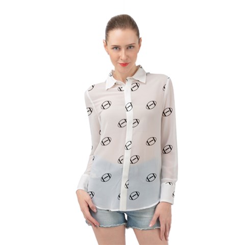 American Football Ball Motif Print Pattern Long Sleeve Chiffon Shirt by dflcprintsclothing