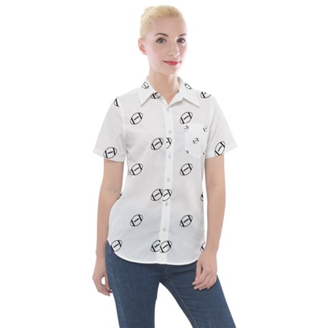 American Football Ball Motif Print Pattern Women s Short Sleeve Pocket Shirt by dflcprintsclothing