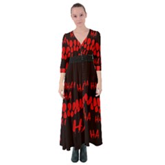 Demonic Laugh, Spooky Red Teeth Monster In Dark, Horror Theme Button Up Maxi Dress by Casemiro