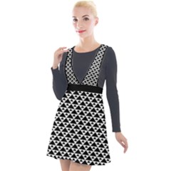 Black And White Triangles Pattern, Geometric Plunge Pinafore Velour Dress by Casemiro