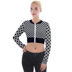 Black And White Triangles Pattern, Geometric Long Sleeve Cropped Velvet Jacket by Casemiro